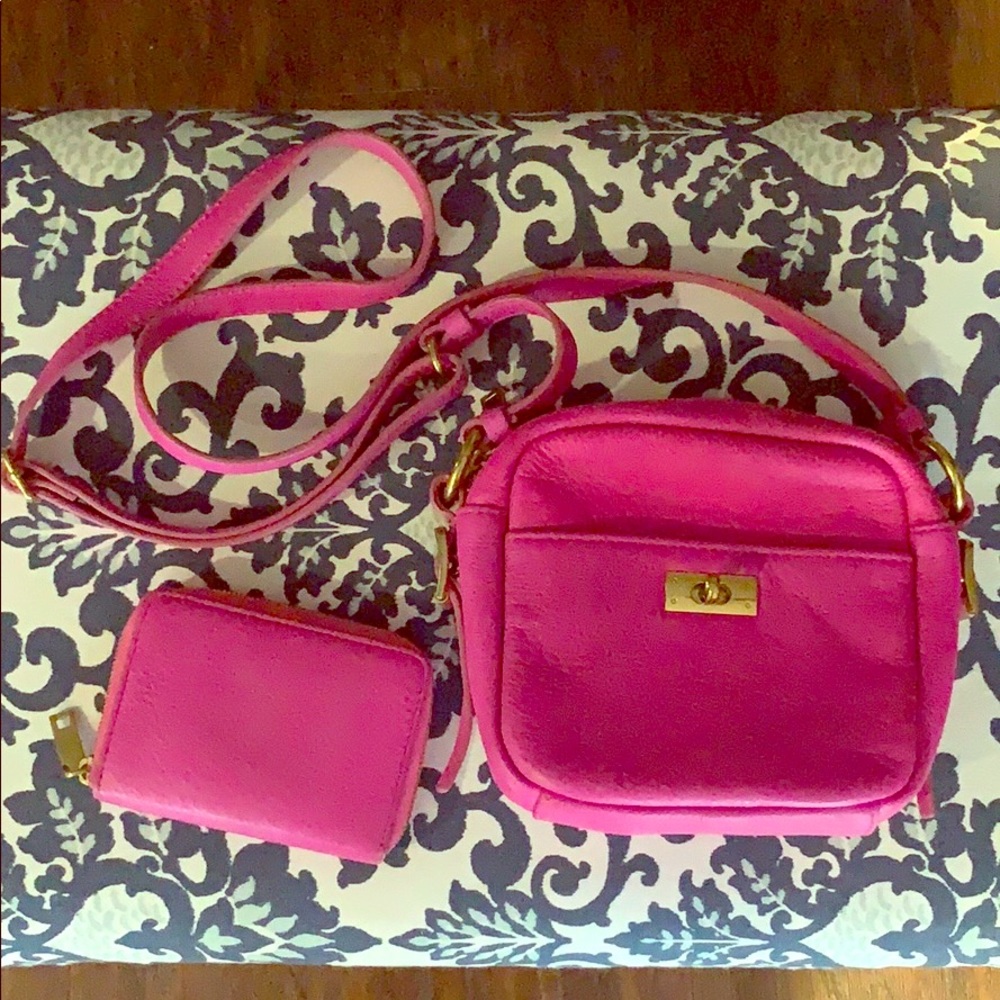 J Crew Hot Pink Leather Crossbody